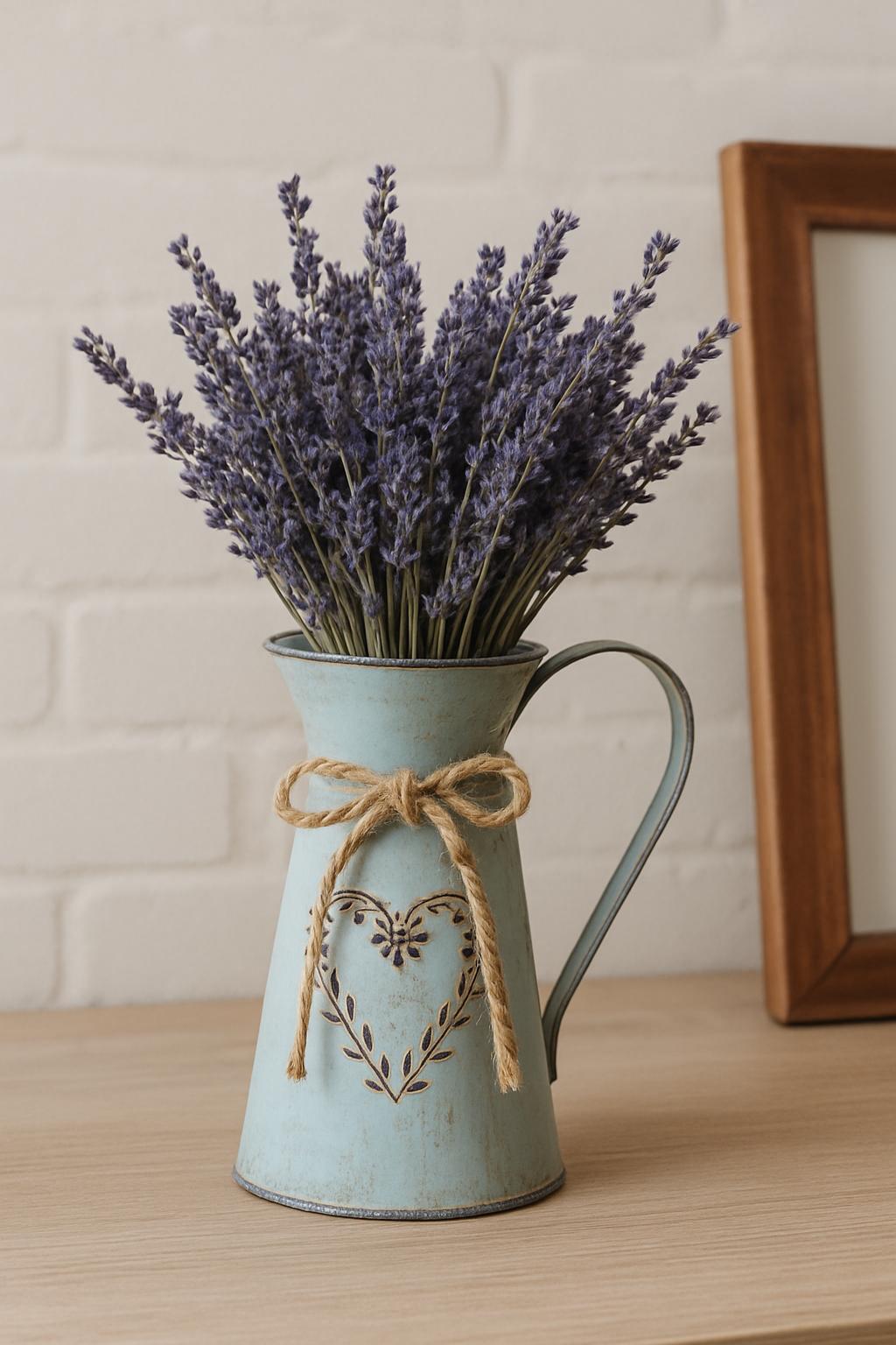 Lavanta ve Buğday Düzenlemesi - Rustik gösteride kurutulmuş buğdayla birleştirilmiş lavanta sapları